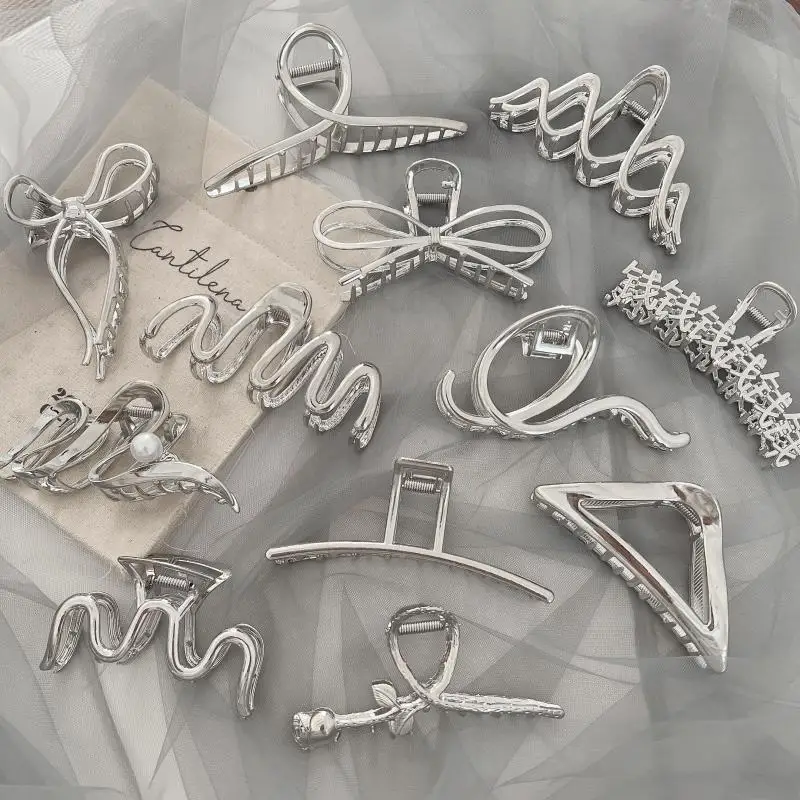 Ruosshui kobieta duże elegancki metalowy srebrny mycie twarzy spinki do włosów nowość spinki Punk Style Barrettes dziewczyny spinki do włosów Hairgrip