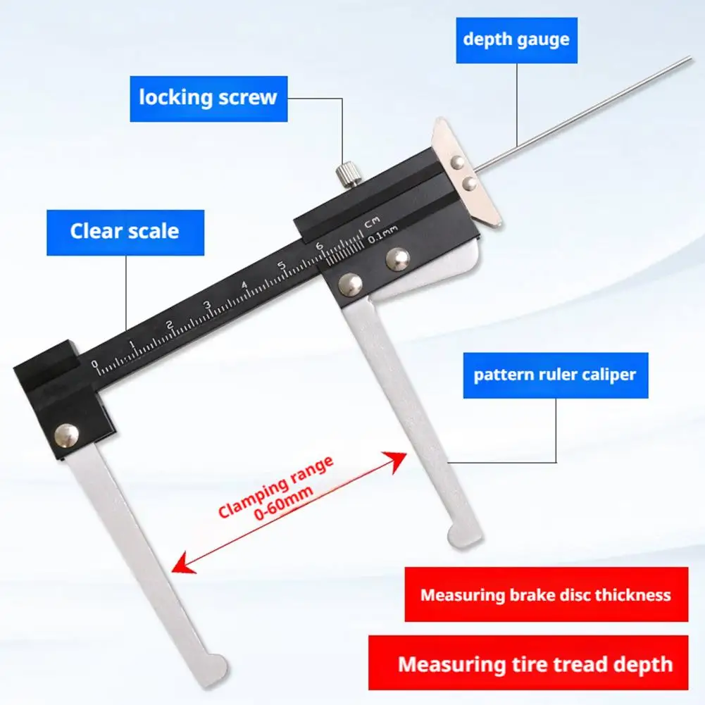 1pcs  0-60mm Brake Disc Thickness Measuring Caliper Brake Pad Wear Testing Tool Clearly Marked Scale Rust Prevention Treatment