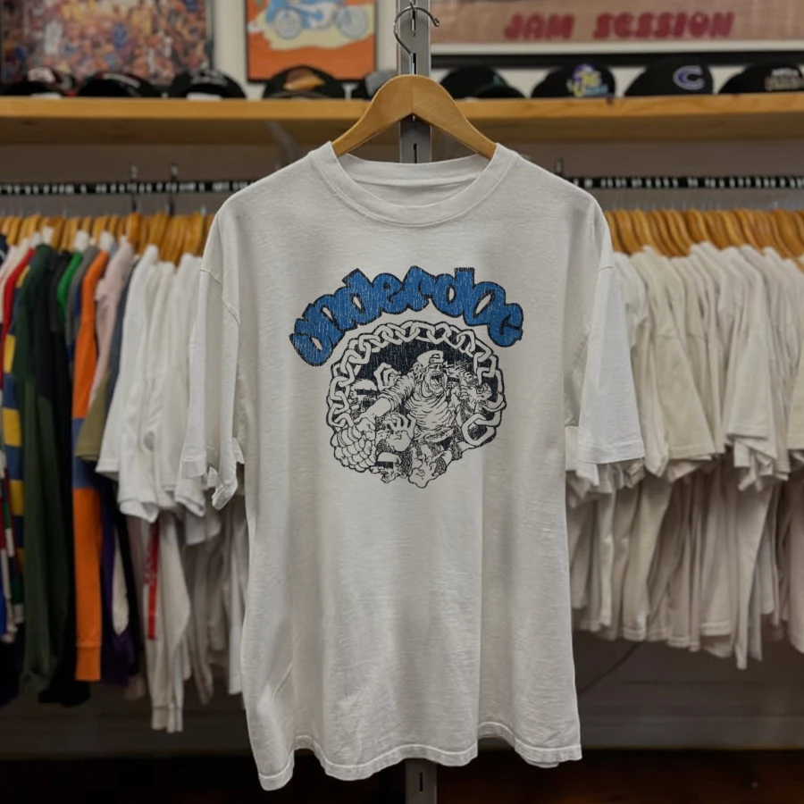 Rare 80's Underdog Hardcore Washed White Tee Y2K Style Underground Print Loose Fit Retro Summer