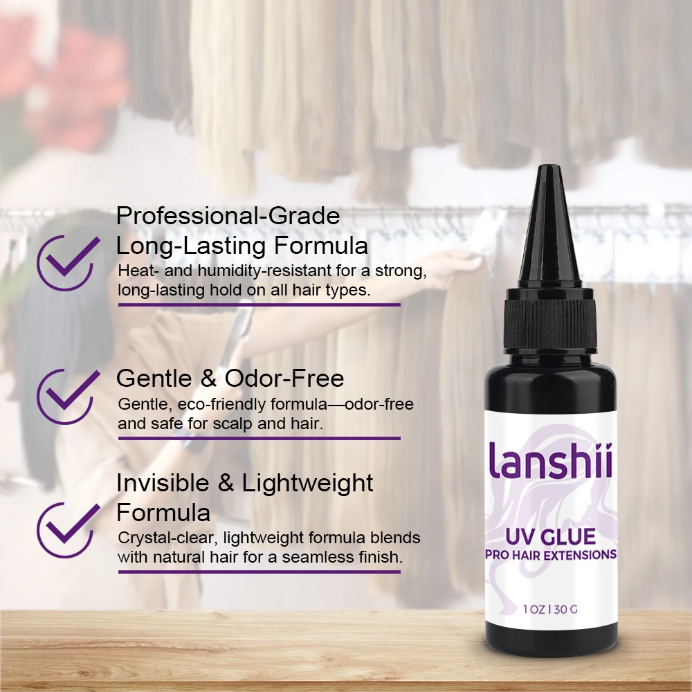 Kit combinato di colla e rimozione per extension UV Lanshii – Colla 2×30 g + Dispositivo di rimozione 2×30 ml + 2 spazzole, cura rapida e rimozione facile