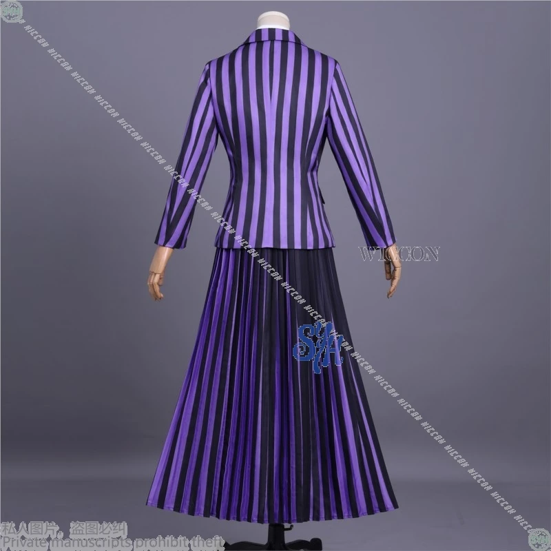 Never More Agnes-Disfraz de Cosplay, uniforme escolar gótico, abrigo de rayas negras y moradas, Lolita, Halloween y Navidad