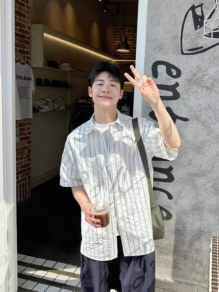 

Американский ретро-топ в полоску, повседневный, летний, студенческий, универсальный, свободного кроя, на пуговицах, с квадратным воротником