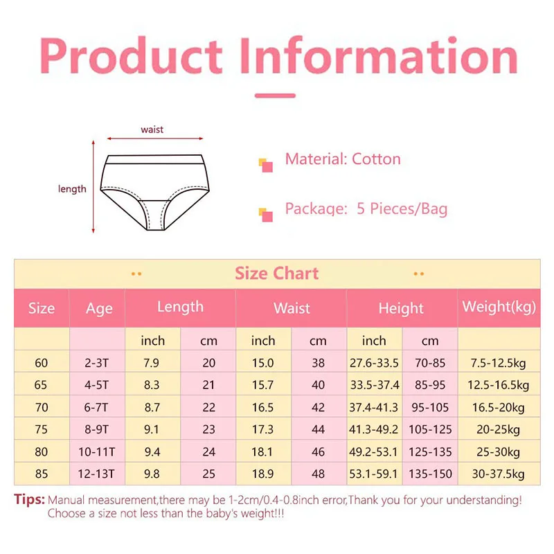 5-Pack Cotton Girls Briefs Soft Children Underwear Cartoon Rainbow Unicorn Print Girls Panties Breathable Toddler Knickers