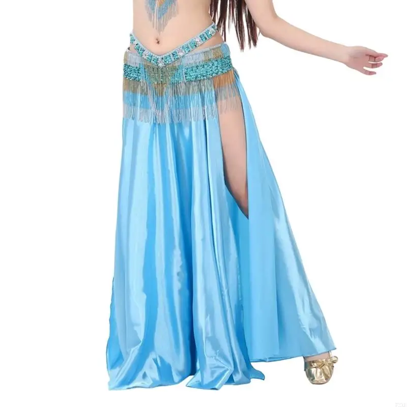 72XE انقسام الساق تعزيز حركة تنورة الرقص الشرقي دوامة الساتان الملمس ملابس المرحلة #6
