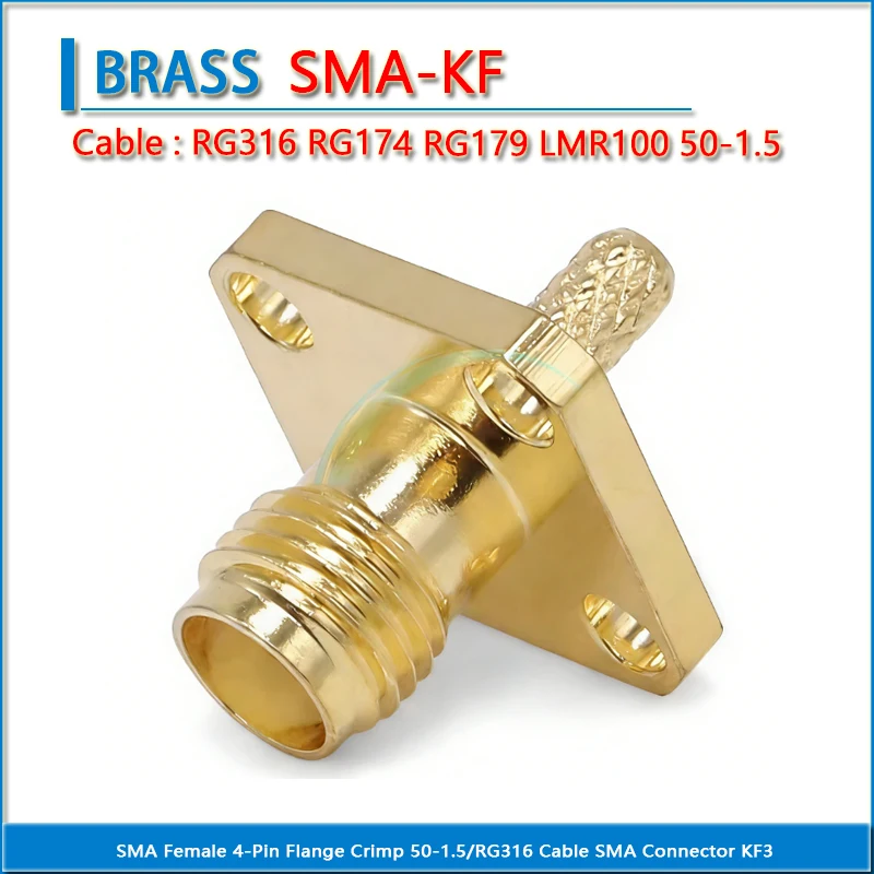 SMA Female 4 Hole Flange Crimp RF Connector Adapter Gold 50 Ohm RG316 RG174 RG179 LMR100 50-1.5 Cable for Electronics