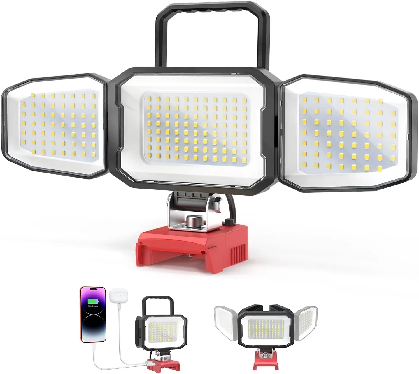 

Светодиодный рабочий фонарь 150 Вт, 15000 лм с USB-C, регулируемый, 3-головочный, 2 режима яркости для строительных площадок