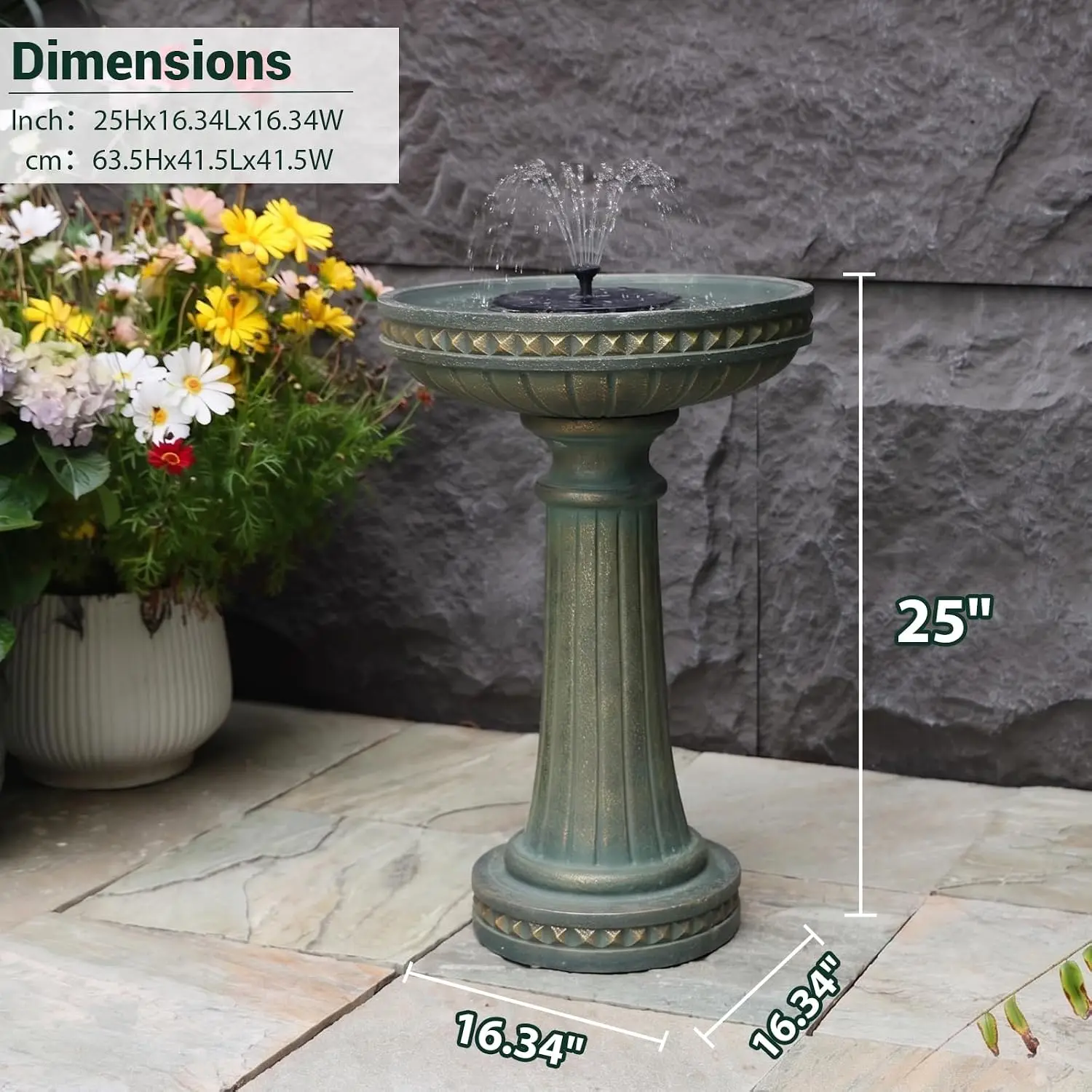 23.62H Outdoor Water Fountain with LED Lights Italian Resin Garden Fountain for Patio Yard Weather-Resistant
