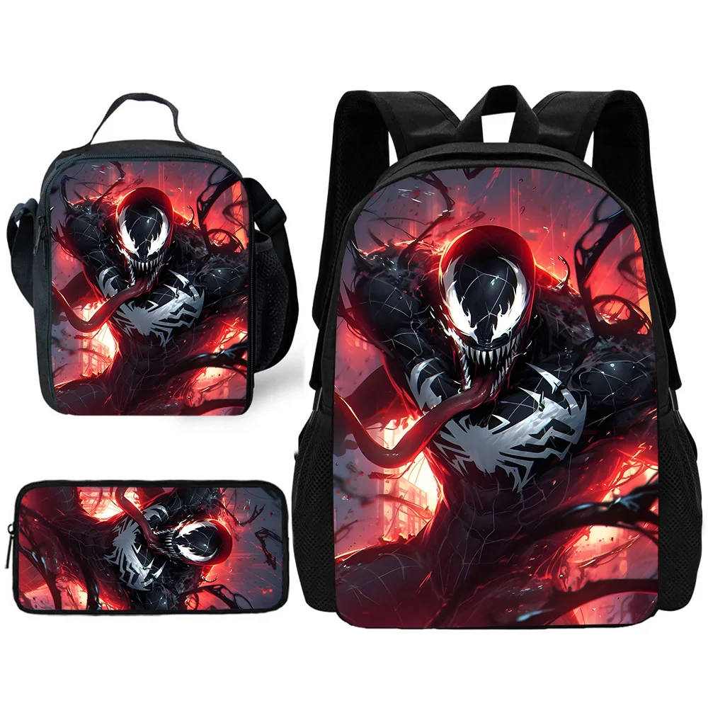 Child School Superhero Venoms Backpack with Lunch Bags ,Pencil Bags ,School Bags for Boys Girls Best Gift