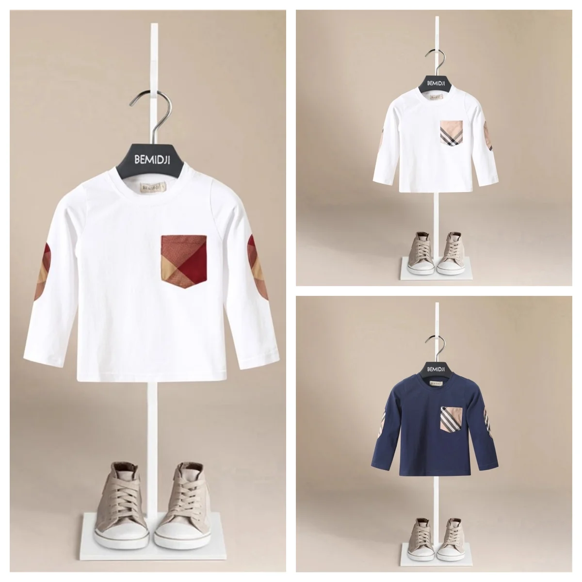 

Autumn Kid Tees Bamboo Cotton Toddler Boys Casual Tops T-Shirts Infant Girl Clothing Striped Pocket O-neck Long Sleeve Tee