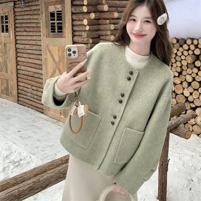 Automne hiver nouveau 2026 haute qualité mode court Double face velours laine manteau femmes décontracté laine manteau femme veste hauts