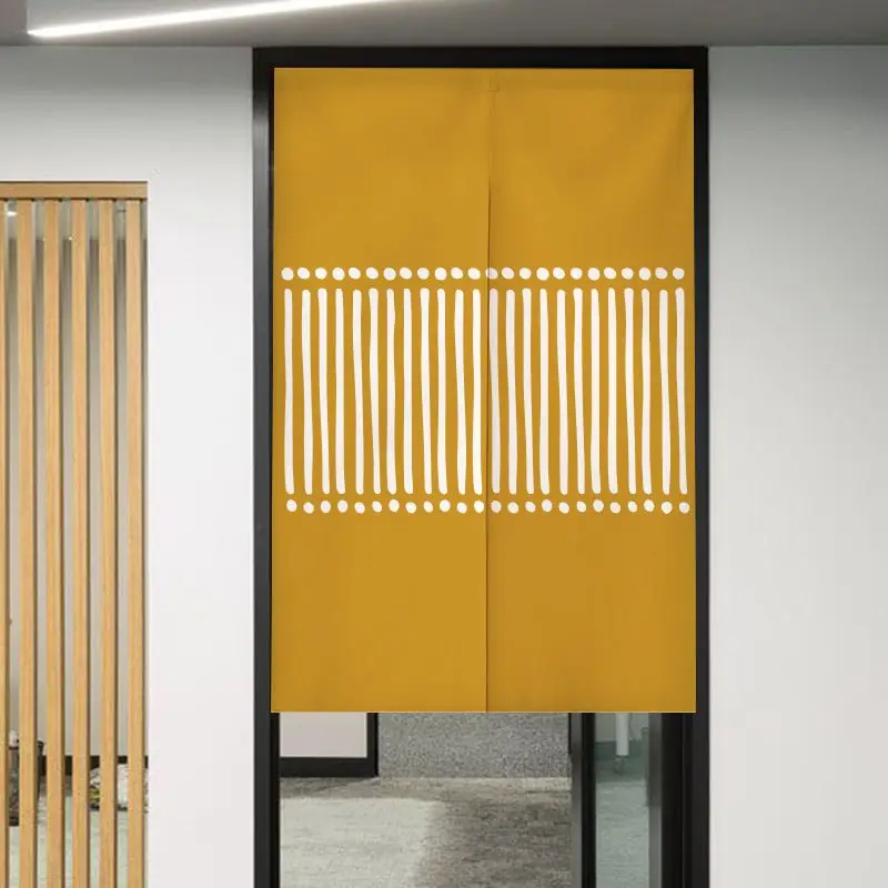 VIKAMA Mustard Yellow White Vertical Stripe Dot Door Curtain Geometric Pattern African Tribal Minimalist Art Linen Noren Bedroom