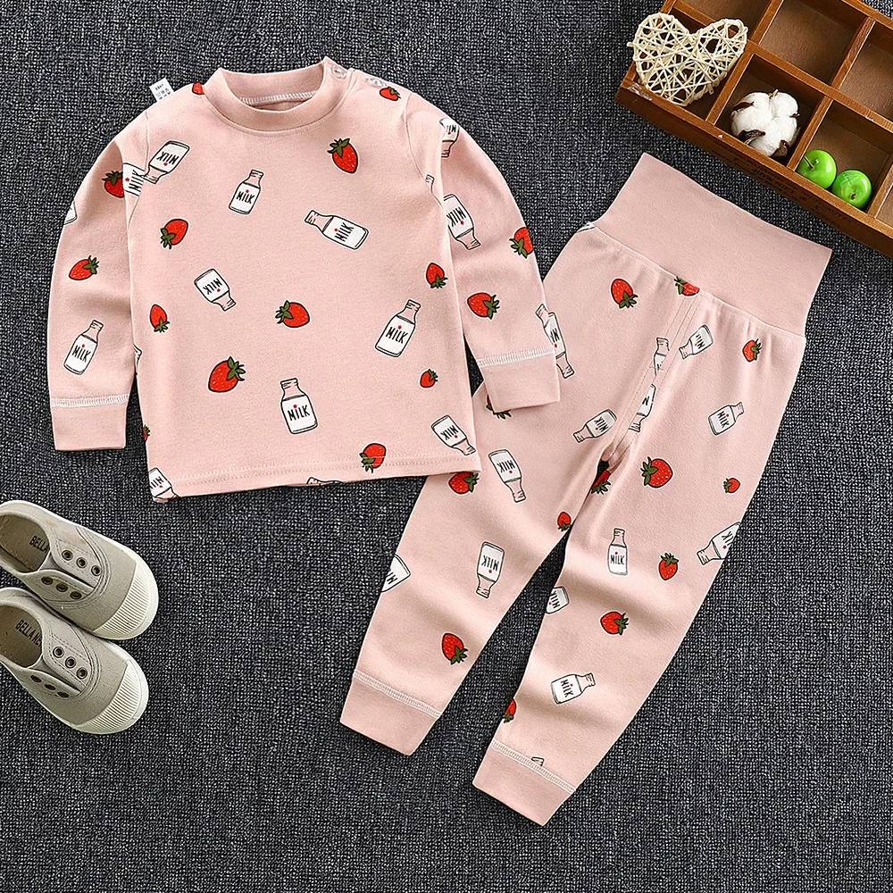 Spring  Children Pajamas Set High Waist Cotton Kids Long Johns Sets Boys Girls Cotton Underwear Set for 1-6 Years Old