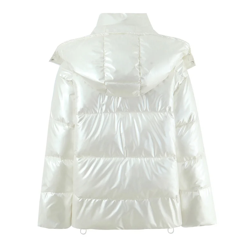 レディースジャケット 2025 冬新作 パールホワイト 長袖 ルーズ スタンドカラー フード付き 暖かいコットンコート カジュアルファッション