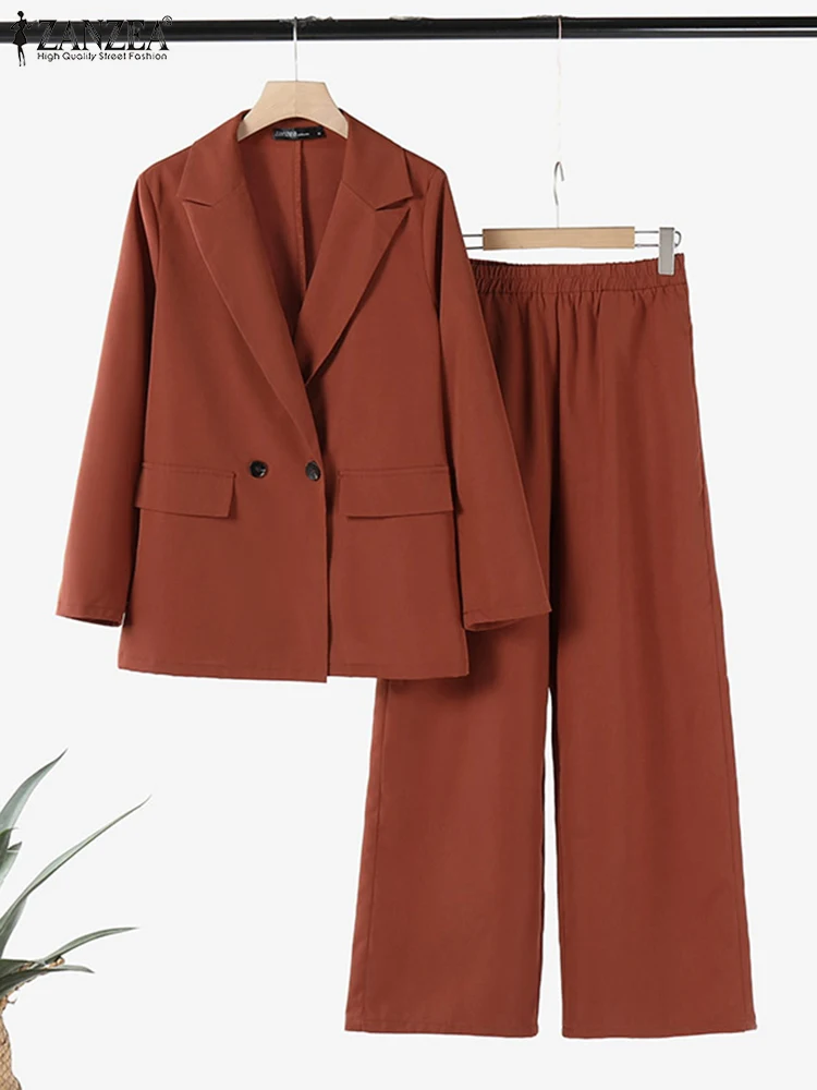 ZANZEA Herbst Elegante OL Arbeit Hose Sets Mode Frauen Blazer Anzüge Langarm Blazer Hosen Stilvolle Trainingsanzüge 2 stücke Outfits