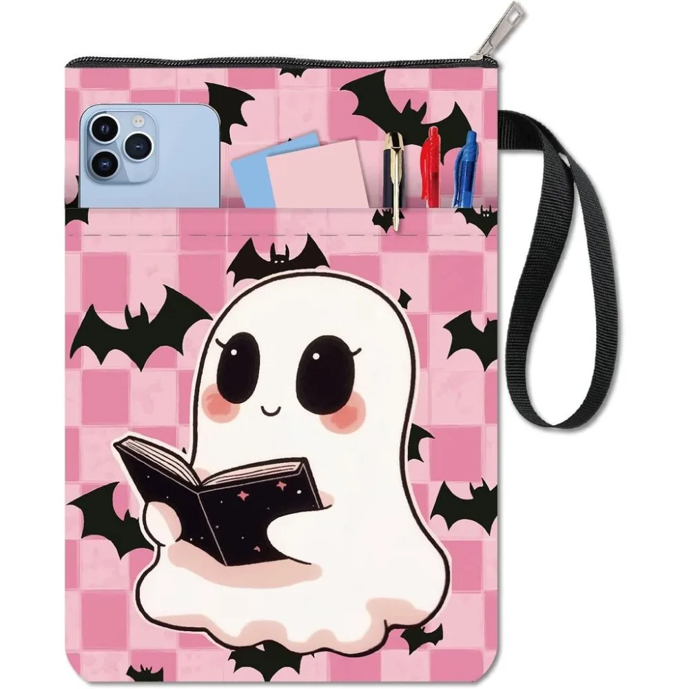 Book Covers Pink Book Protector Bat Book Sleeve for Paperbacks Washable Fabric Cloth Book Cover with Zipper and Extra Sleeve
