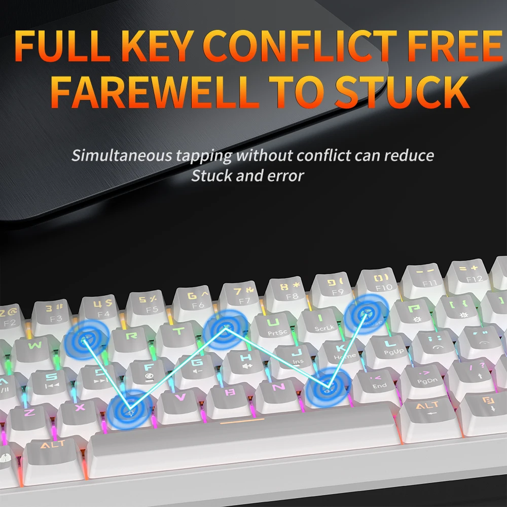 MUCAI MK61 USB Gaming Esports Mechanische Tastatur 61-Tasten Roter Schalter Kabelgebundenes abnehmbares Kabel RGB-Hintergrundbeleuchtung Hot Swap