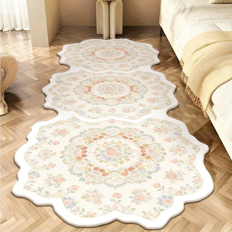 Light Luxury Carpets for Living Room Flowers Bedroom Decor Carpet Irregular Shape Bedside Plush Rug Fluffy Soft Home Floor Mat