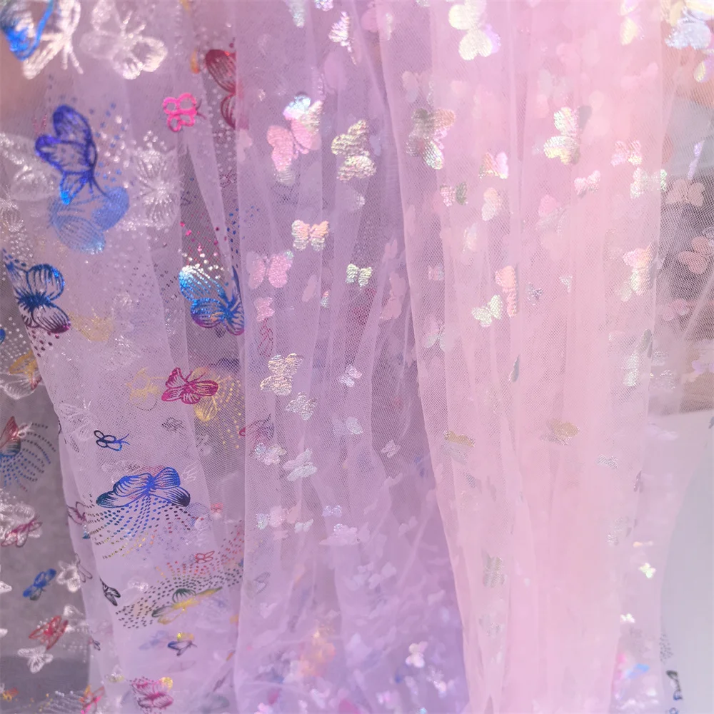 

59*35.8inch and 29.5*71inch Colorful Butterfly Tulle Fabric Sewing for Handmade DIY Girl's Dress Mesh Fabric Background Decor