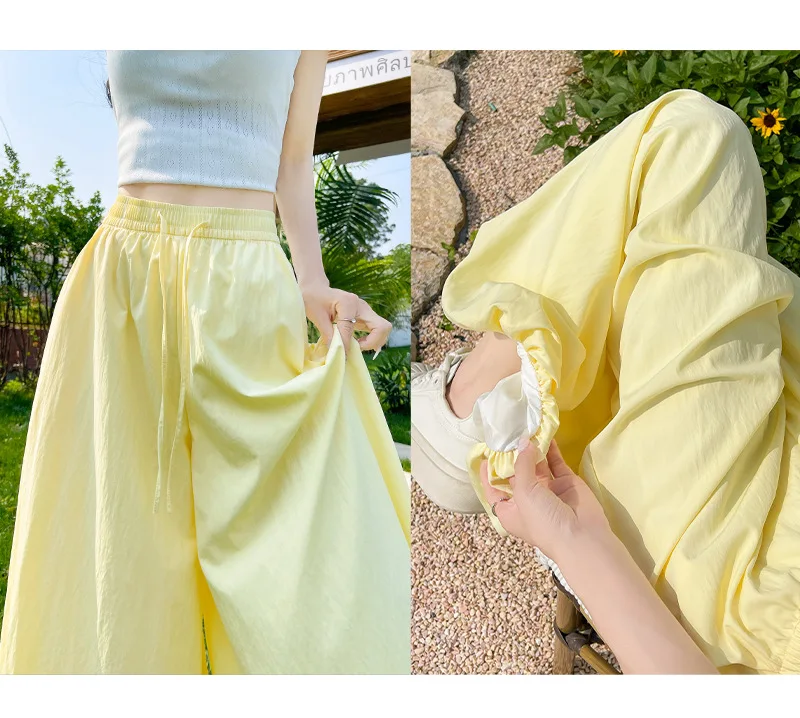 Women's Oversized High Waist Wide Leg Pants Spring Summer Solid Color Casual Cropped Pants Woman Loose Puffy Lantern Trousers