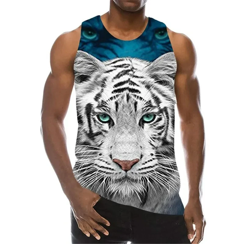 Cool White Tiger Graphic Tanks Tops Male 3D Animal Printed Men's Vest Summer Street Men's clothing Outdoor Sleeveless Sports Top