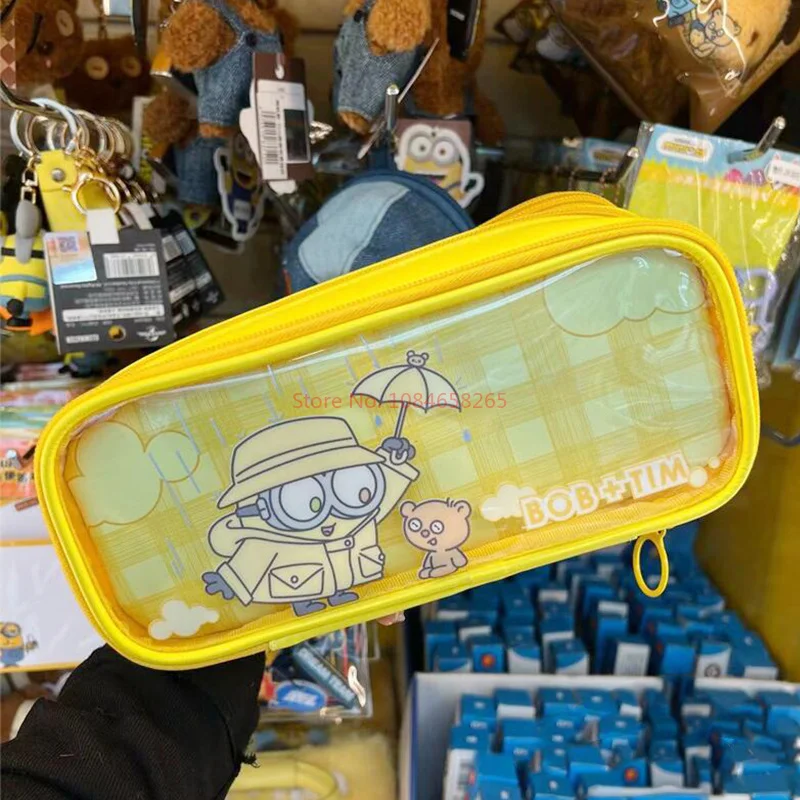 Estuche de lápices Minion para niños, bolsa de papelería transparente de gran capacidad, Kawaii Bob Tim, regalo para estudiantes, novedad de 2024