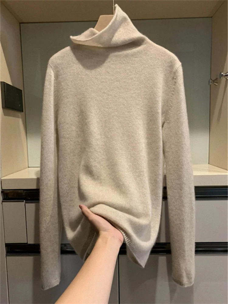 Suéter de cachemira para mujer, camisa de bajo de punto con cuello alto de cachemira pura 100% en suéter de otoño e invierno.