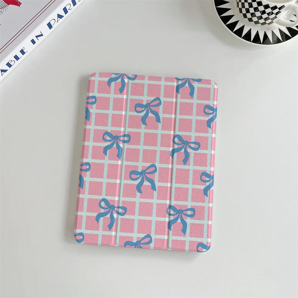 Pink bow flower tablet case suitable for iPad 11 Pro 11 inch Air 2025 iPad Air 5/4 10.9 10.2 9.7 inch 10.5 mini 7 6 with pen cas
