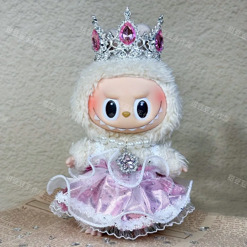 

Only Clothes for Labubu 17cm V1 V2 Lace Gemstone Crown Princess Dress for Labubu Clothes Outfits Accessories Without Dolls