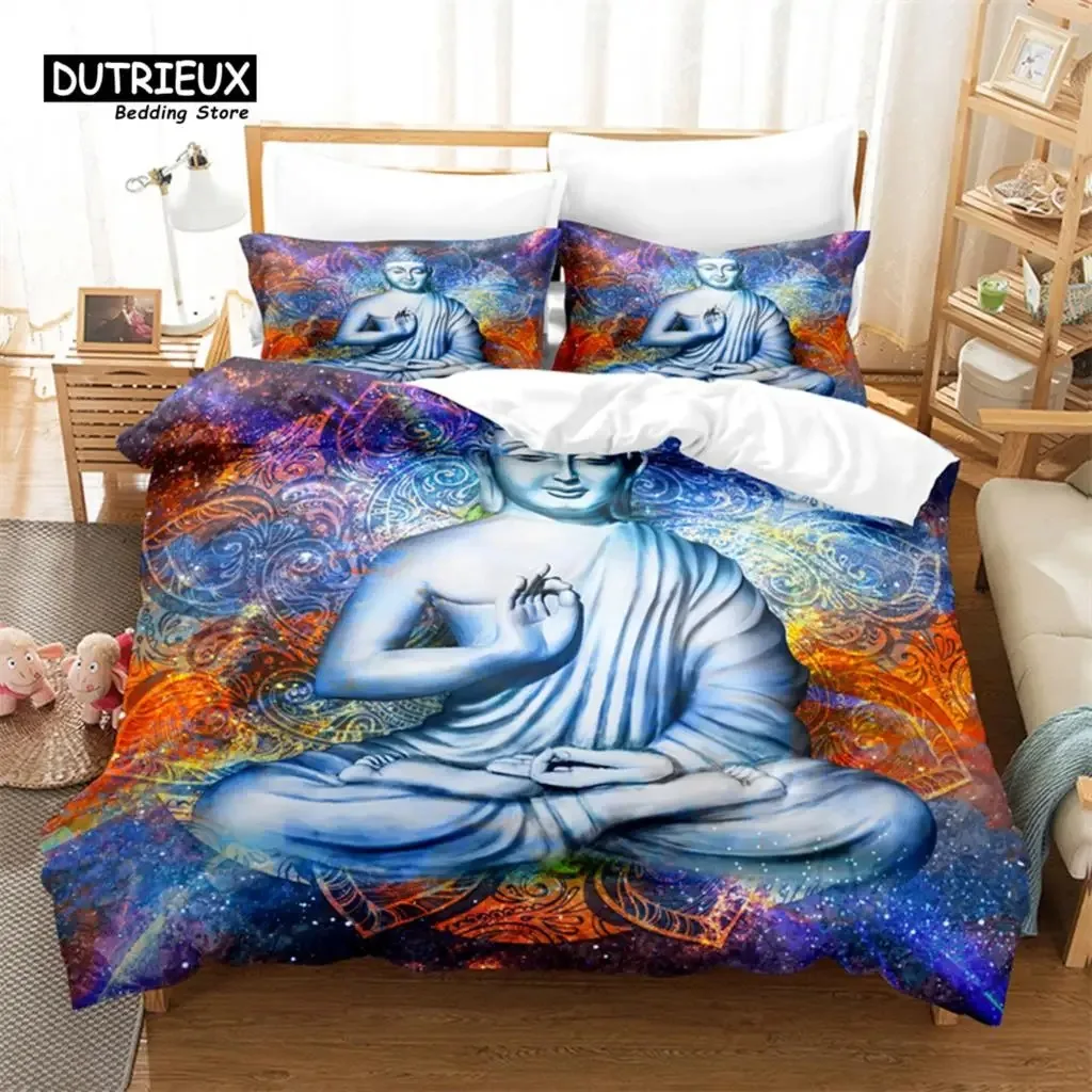 Buddha Statue Duvet Cover Set, Fashion Bedding Set, Soft Comfortable Breathable Duvet Cover, For Bedroom Guest Room Decor