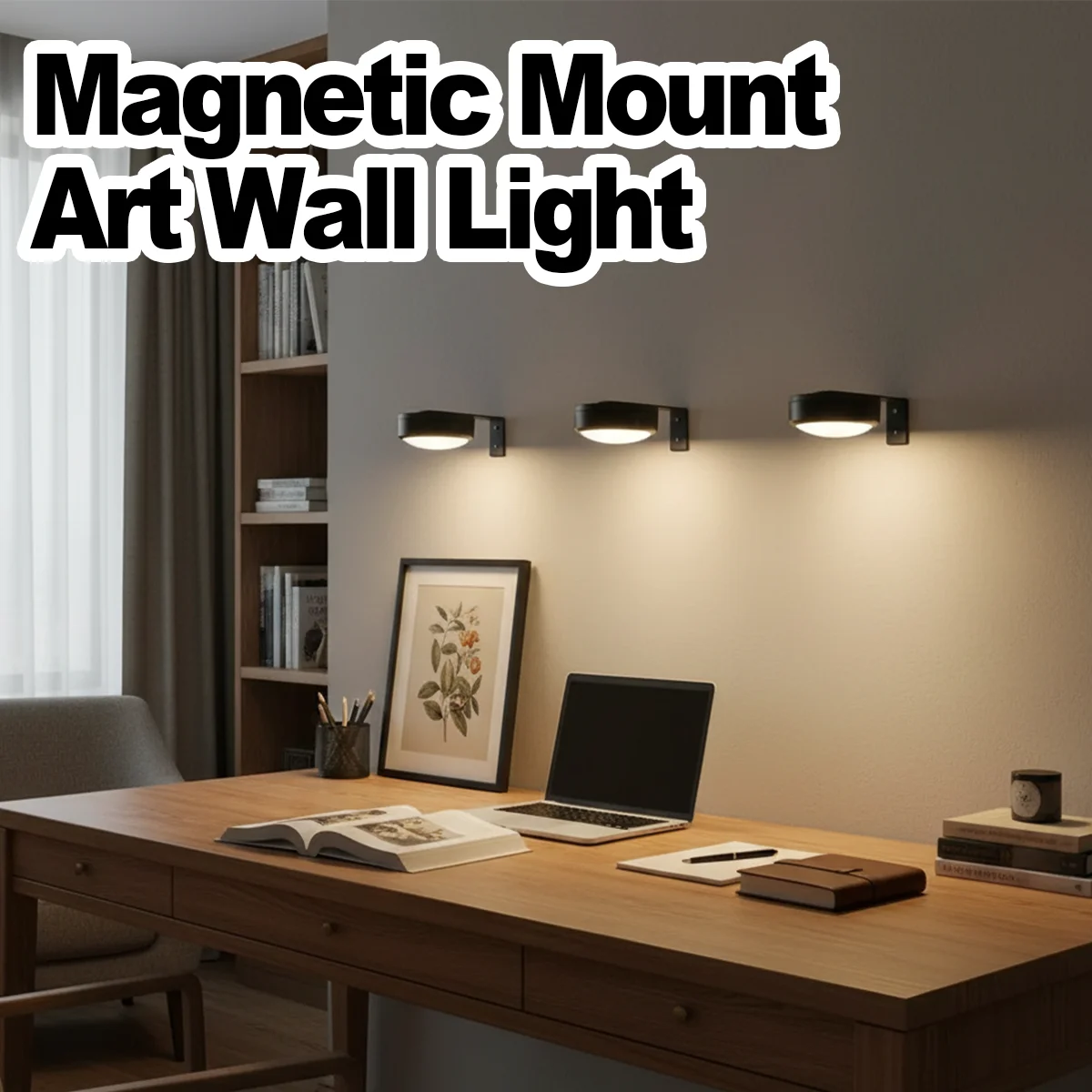 

Светодиодный светильник для картин на батарейках, 3 цвета, настенный светильник с регулируемой яркостью, магнитный художественный дисплей, бра, ночная беспроводная рамка с питанием