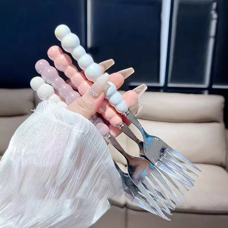 Pearl Handle Fork For Dessert Household Steak Stainless Steel Fork Salad Fork Dessert Pasta Fork Kitchen Accessories Gadgets.