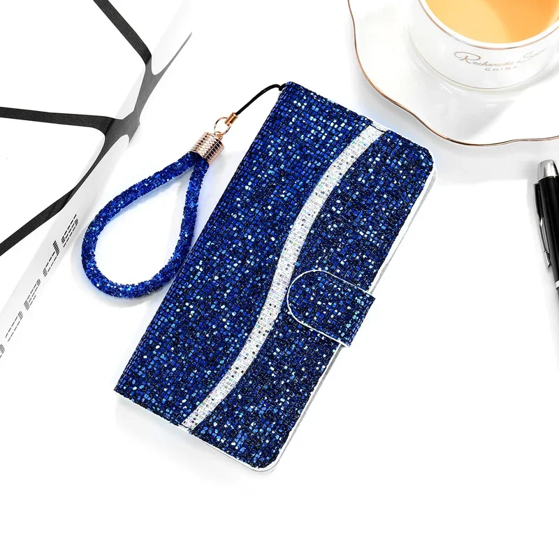 Glitter Case For Samsung Galaxy S24 S23 S22 S21 S20 FE Ultra S10 S9 S8 Plus S10E S7 Edge Note 10 Bling Flip Leather Book Case