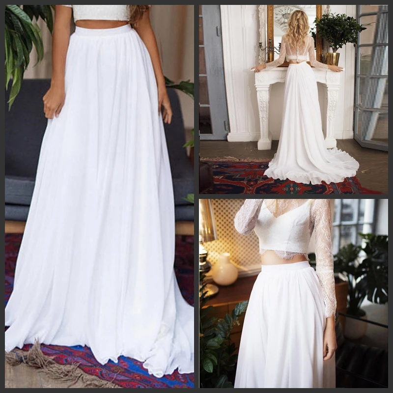 Boho Beach Wedding Dress Skirts Chiffon Long Skirts Removable Train for Bridal Prom Evening Gowns Overskirts