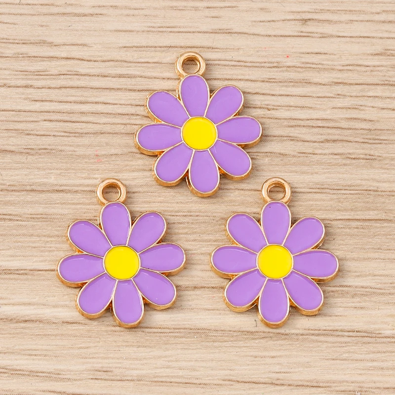10 Stück 16 x 21 mm niedliche bunte Emaille-Blumen-Charms-Anhänger für Schmuckherstellung, Ohrringe, Halsketten, Armbänder, DIY-Bastelzubehör – Detail 5