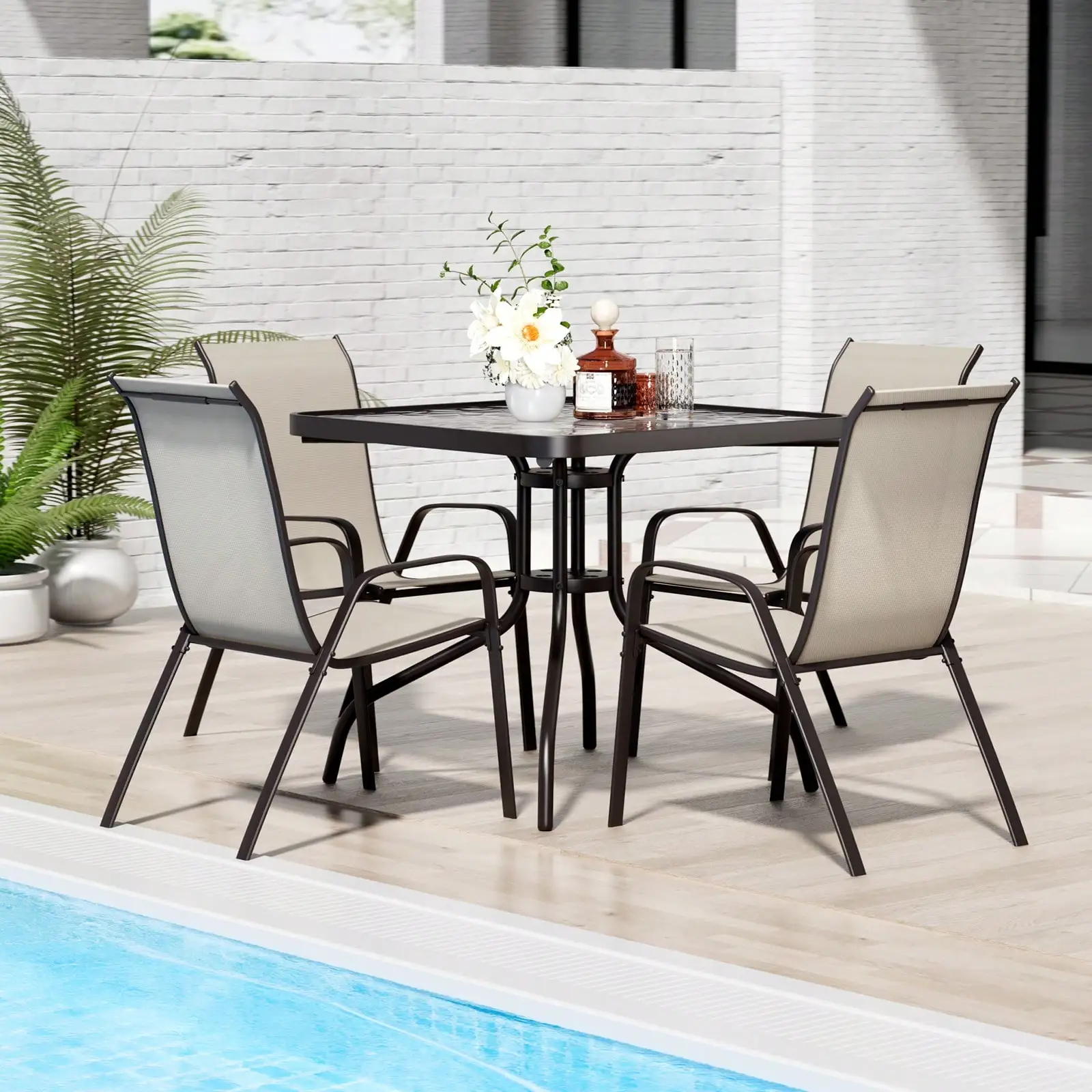 MAMIZO Patio Dining Set 5 Pieces, All Weather Outdoor Furniture W/ 30