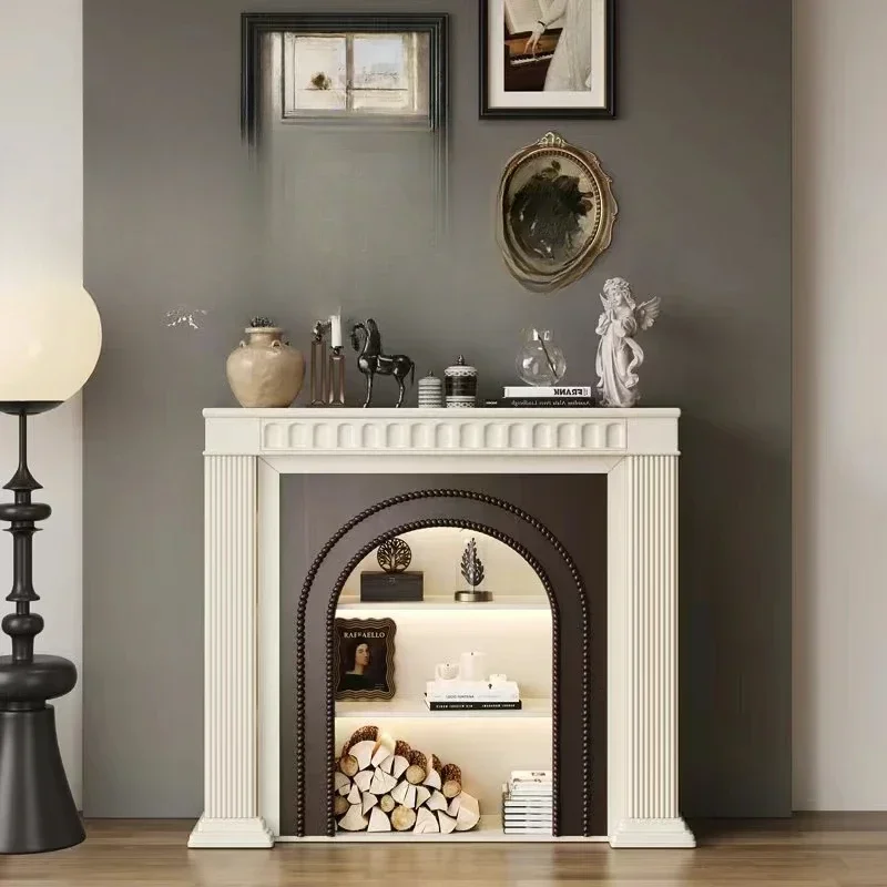 American style arched French cream style solid wood fireplace decoration cabinet, living room side TV cabinet