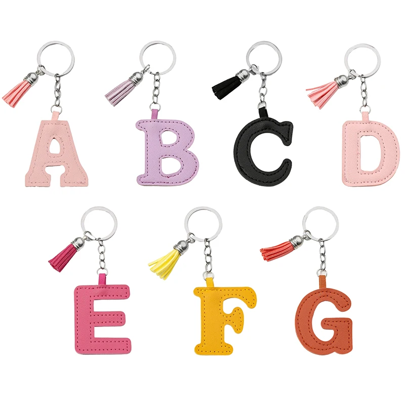 Creative Colored 26 Letter Keychain Leather Tassel Keychain Pendant Cute Bag Charm Backpack Decoration Accessories Gifts