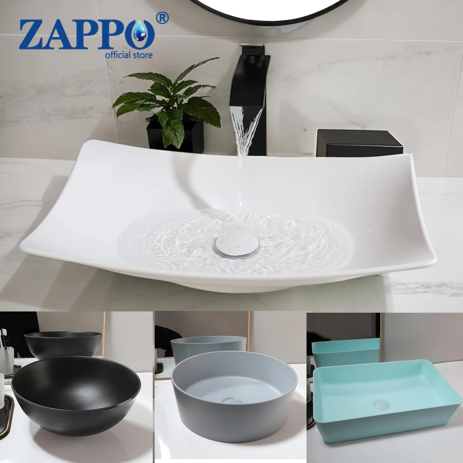 

ZAPPO раковина для ванной комнаты со сливом для ванной комнаты, каменная смоляная раковина, круглые раковины над столешницей для бара, отеля (без смесителя)