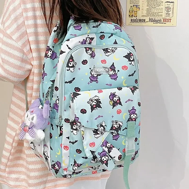 Sanrioed Anime Kuromi Cute Large Capacity Backpack Stationery Organizer Student Schoolbags Cartoon Children Shoulder Bag Gift