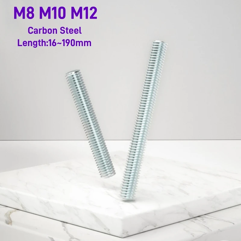 

Metric M8 M10M12 Zinc Plated Steel Threaded Rod Full Thread Stud Bar Headless Bolt Length 16/20/25/30/35/40/50/60/70/80/90~190mm