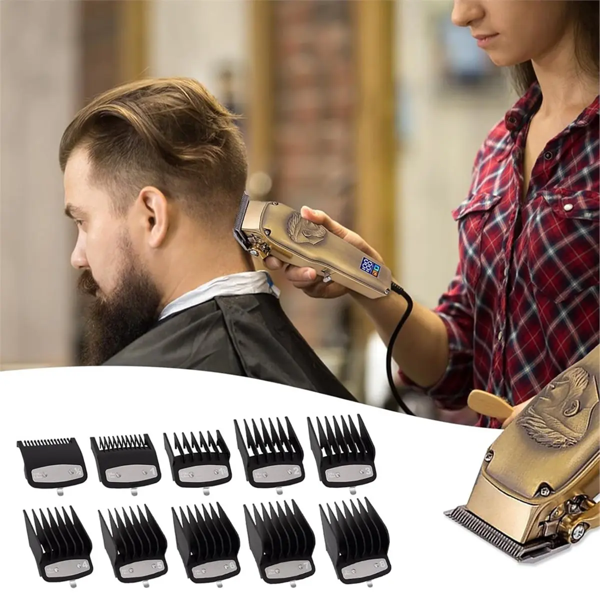 A04V 10er-Pack Clipper-Guard-Set, schwarzes professionelles Clipper-Guard-Set, kompatibel mit den meisten Haarschneidemaschinen, 1/16 Zoll bis 1 Zoll