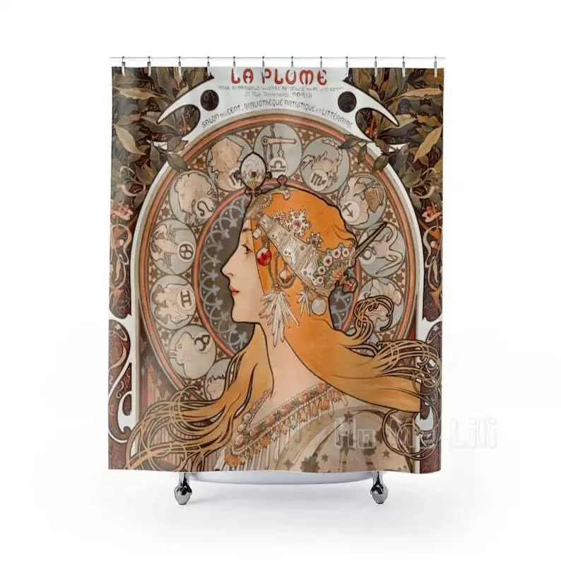 Art Nouveau Zodiac Decor Astrology Bathroom Horoscope Vintage Shower Curtain