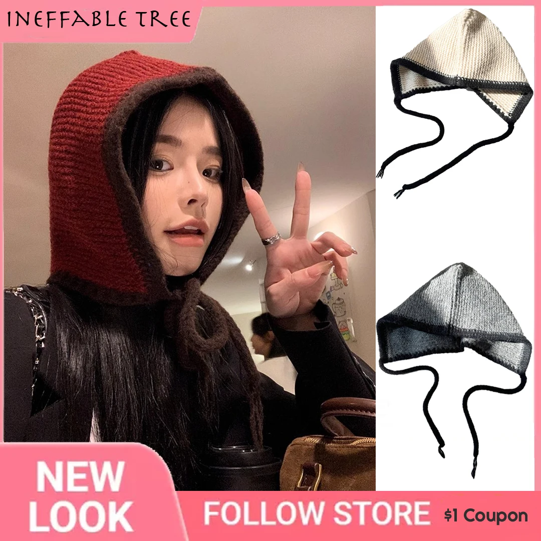

Y2K Warm and Thickened Balaclava Hats for Women Winter Wool Beanie Hat Korean Basic Ear Knitted Bomber Cap Sombreros De Mujer