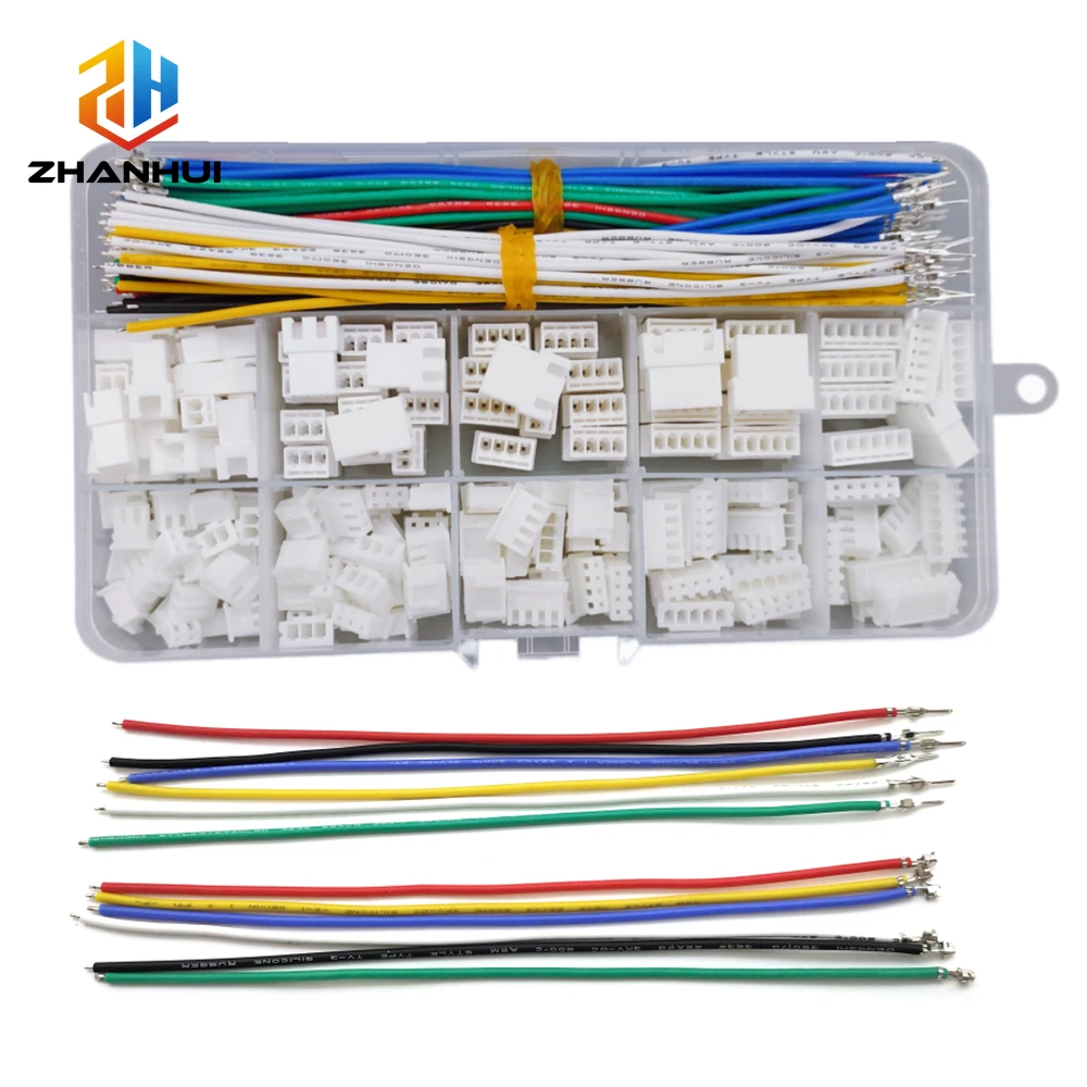 JST XH 2.54mm Connector Kit with 22AWG Pre-Crimped Silicone Cables - 2/3/4/5/6 Pin Male Female Sockets for Electronics