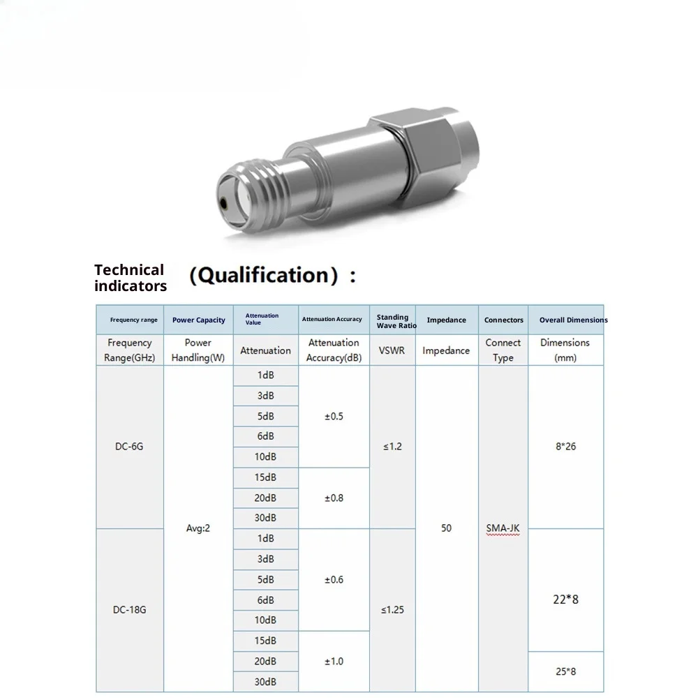 Attenuator Koaksial Tetap 2W6G SMA 0-18G Kepala RF Attenuator Jantan dan Betina