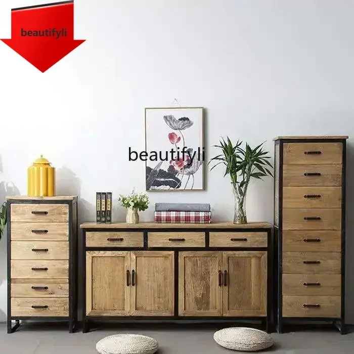 

Q181 lbAmerican country solid wood retro industrial style storage cabinet drawer side storage locker