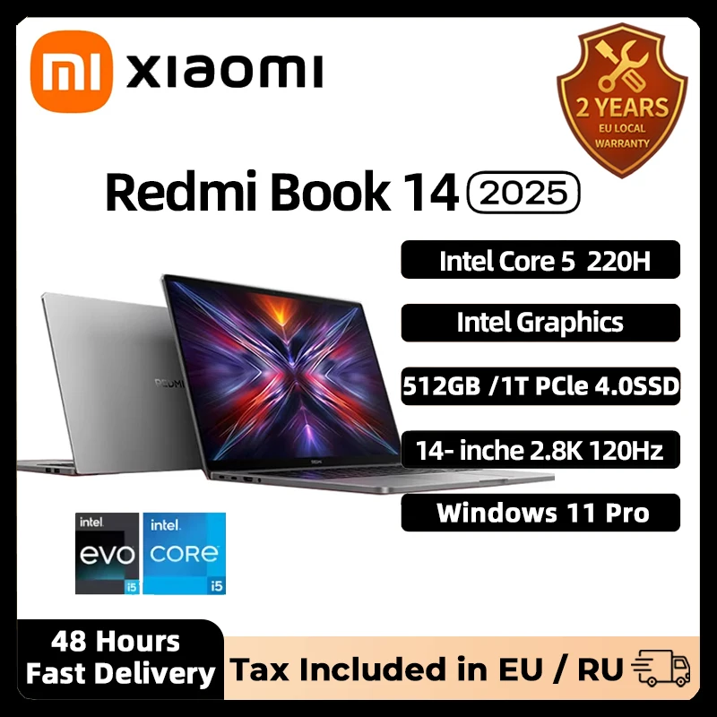 Xiaomi Redmibook 14 Laptop Intel Core 5 Processor 220H Intel Graphics 16G/32G RAM 1TB SSD 14-inch 2.8K Screen Notebook Slim PC