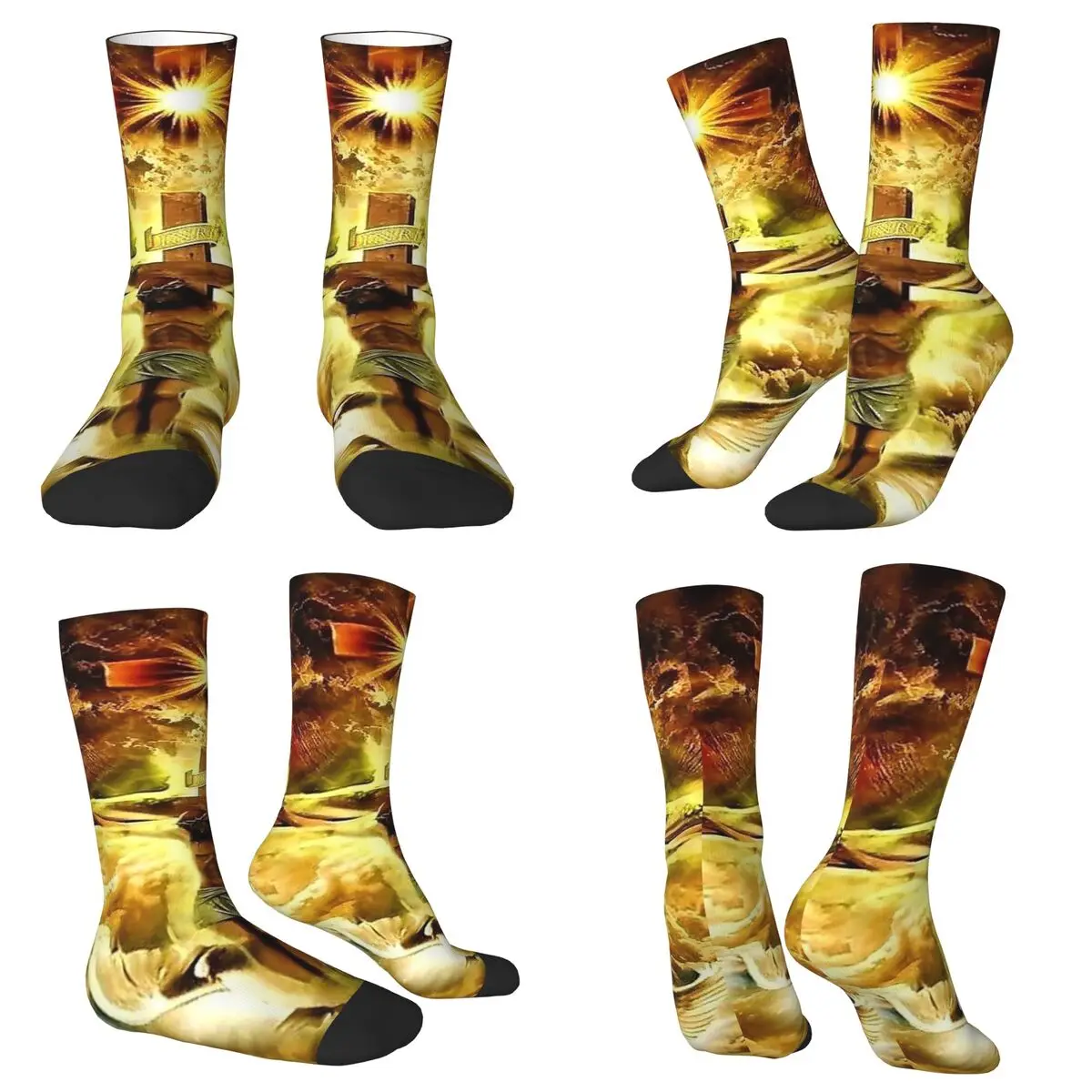 All Seasons Crew Stockings Jesus On The Cross With White Dove Fire Socks Fashion Long Socks for Men Women Valentine's Day Gifts
