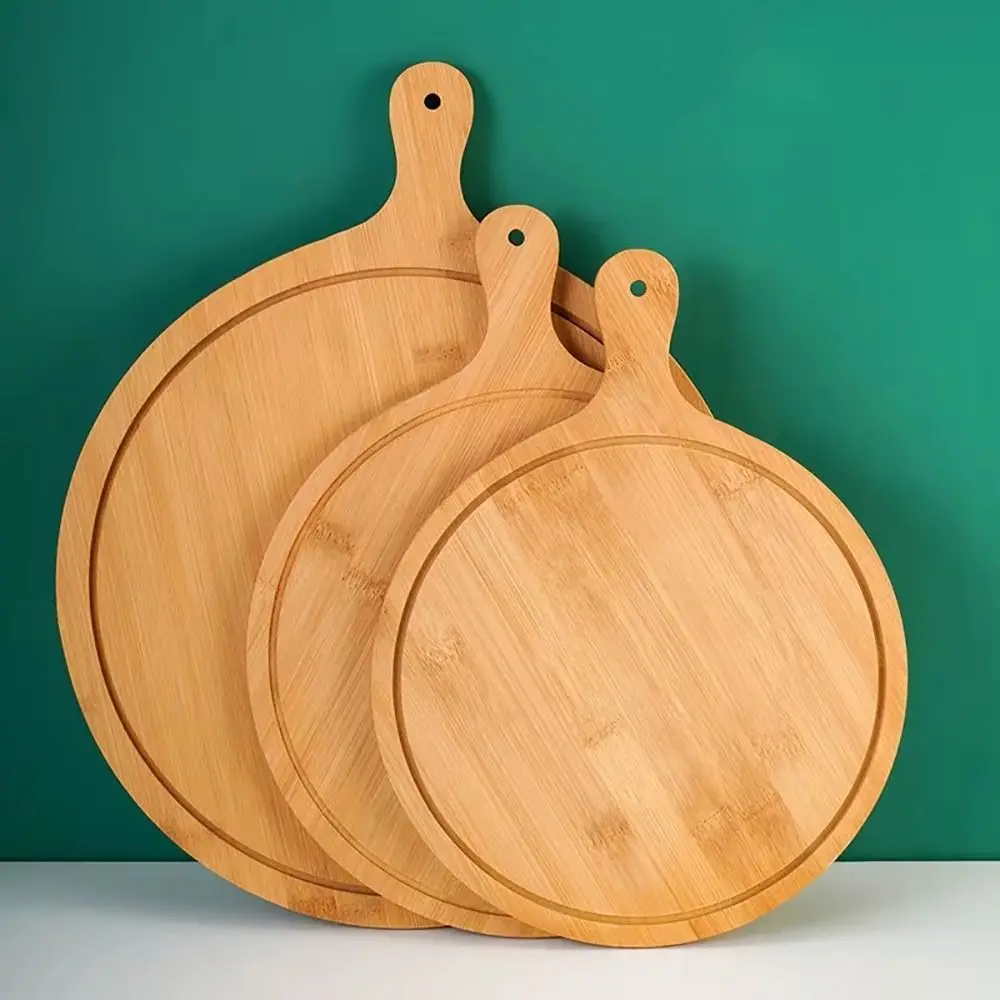 1Pcs Stone Cutting Bamboo Pizza Tray Platter 6/7/8/9/10 Inch Wooden Pizza Board Round with Handle Cake Bakeware Baking Tray