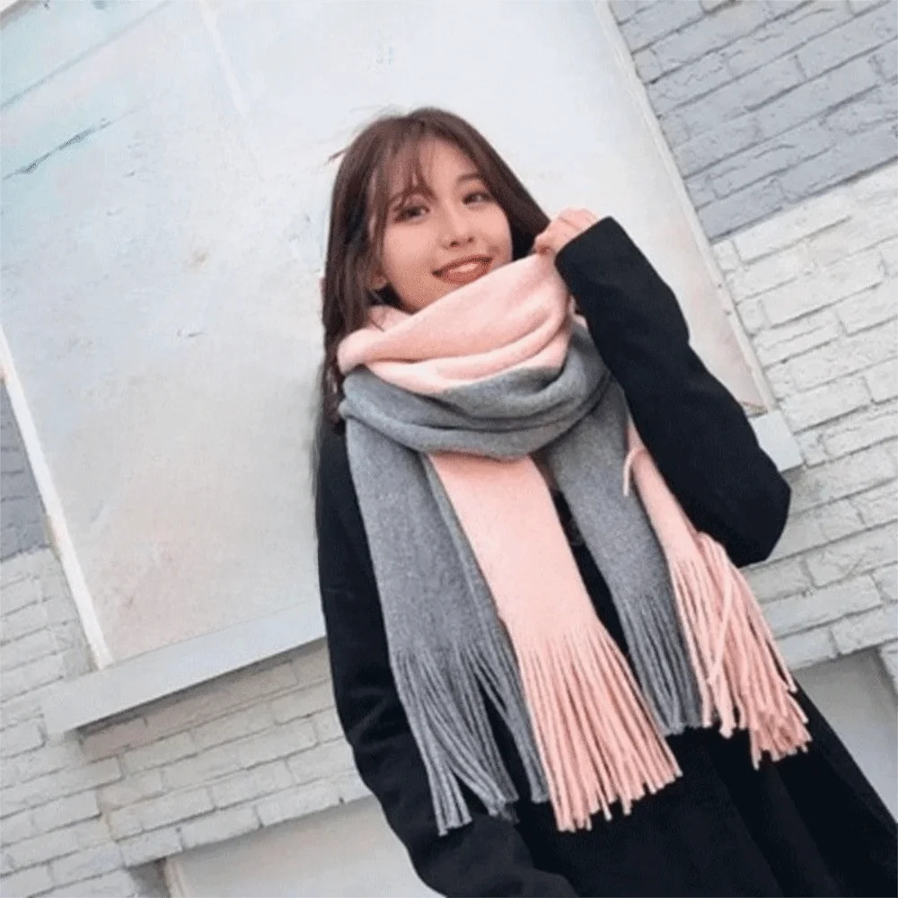 

Simple Korean Style Women Cashmere Scarf Thickened Windproof Long Wool Tassel Scarf Warm Soft Winter Neckerchief Student